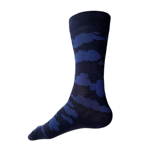 Made in USA men's navy cotton socks with dark blue clouds by THIS NIGHT