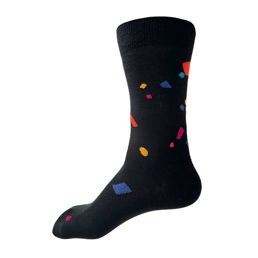 Made in USA men's fun black cotton socks with a colorful confetti pattern by THIS NIGHT