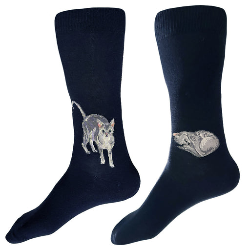 Made in USA men's navy cotton cat socks by THIS NIGHT