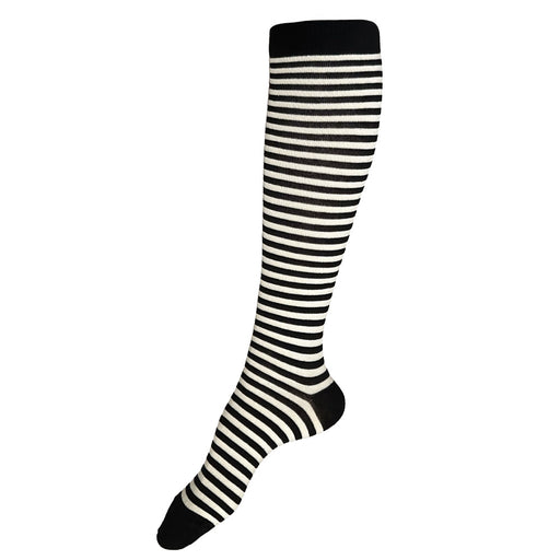 Made in USA women's black and white striped cotton knee socks by THIS NIGHT