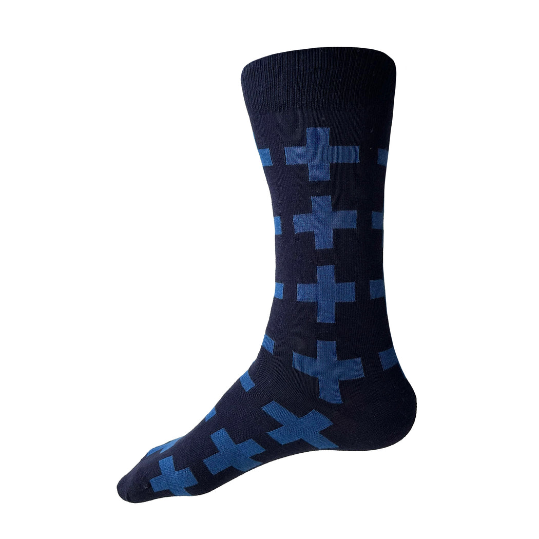 MADE IN USA men's navy + blue geometric cotton socks by THIS NIGHT