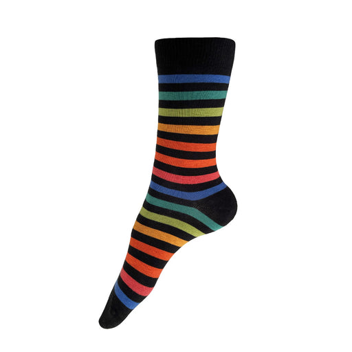 Made in USA black and bright rainbow striped colorful cotton socks for women by THIS NIGHT