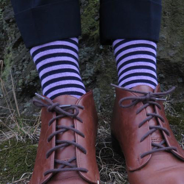 MADE IN USA women's striped cotton socks in navy + purple by THIS NIGHT