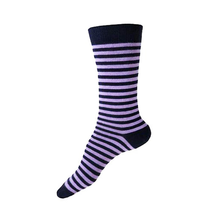 MADE IN USA women's striped cotton socks in navy + purple by THIS NIGHT